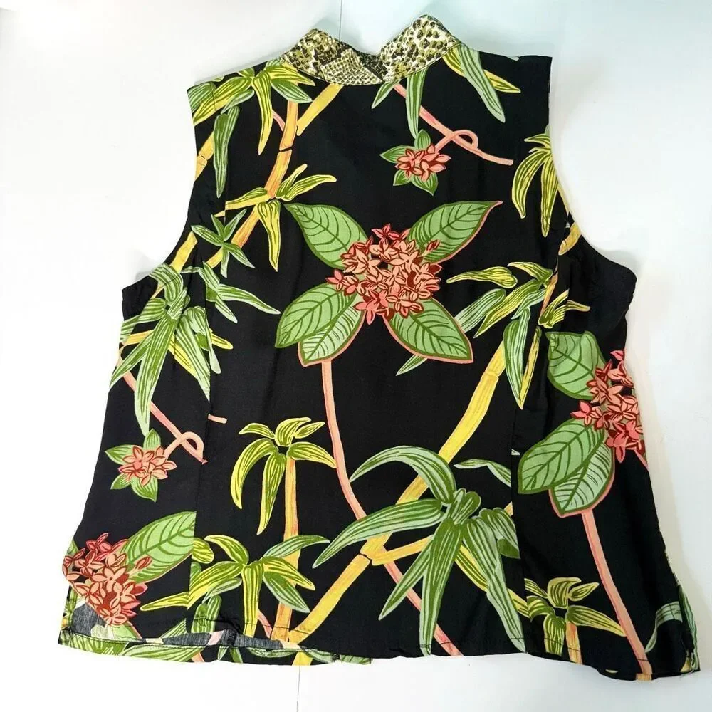 Faith Resortwear Tropical Floral Sleeveless Dress Matching Pants Set Black Green